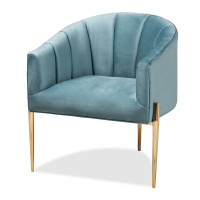 Baxton Studio TSF-DC6623-Light Blue/Gold-CC Clarisse Glam and Luxe Light Blue Velvet Fabric Upholstered Gold Finished Accent Chair